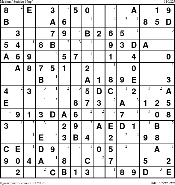 The grouppuzzles.com Medium Sudoku-15up puzzle for Monday October 12, 2026 with the first 3 steps marked