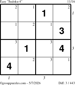The grouppuzzles.com Easy Sudoku-4 puzzle for Thursday May 7, 2026, suitable for printing, with all 3 steps marked