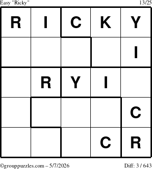 The grouppuzzles.com Easy Ricky puzzle for Thursday May 7, 2026
