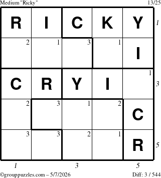 The grouppuzzles.com Medium Ricky puzzle for Thursday May 7, 2026 with all 3 steps marked
