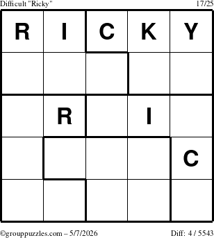 The grouppuzzles.com Difficult Ricky puzzle for Thursday May 7, 2026