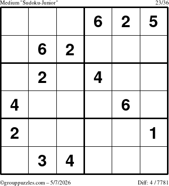 The grouppuzzles.com Medium Sudoku-Junior puzzle for Thursday May 7, 2026