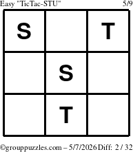 The grouppuzzles.com Easy TicTac-STU puzzle for Thursday May 7, 2026