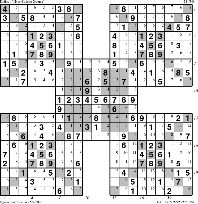 The grouppuzzles.com Difficult cover-HyperXtreme puzzle for Thursday May 7, 2026 with all 13 steps marked