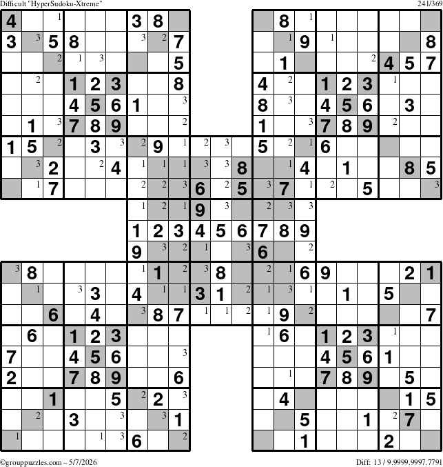 The grouppuzzles.com Difficult cover-HyperXtreme puzzle for Thursday May 7, 2026 with the first 3 steps marked