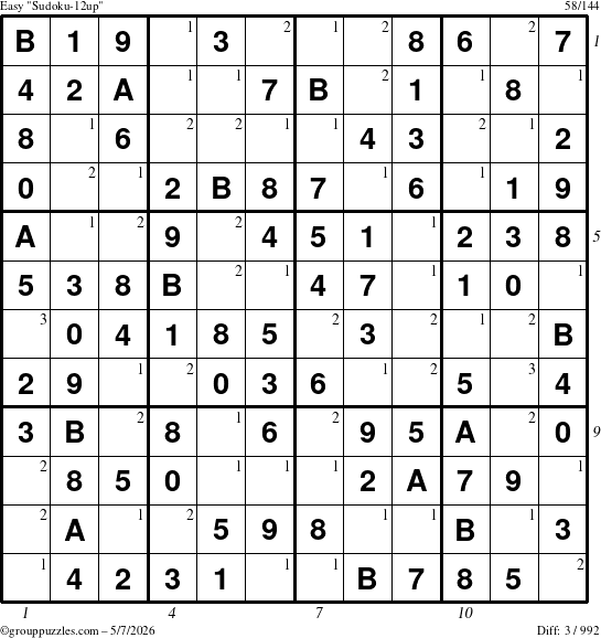 The grouppuzzles.com Easy Sudoku-12up puzzle for Thursday May 7, 2026 with all 3 steps marked