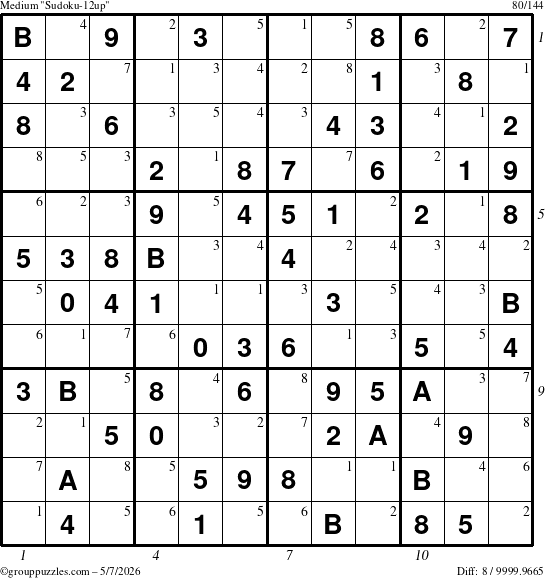 The grouppuzzles.com Medium Sudoku-12up puzzle for Thursday May 7, 2026 with all 8 steps marked
