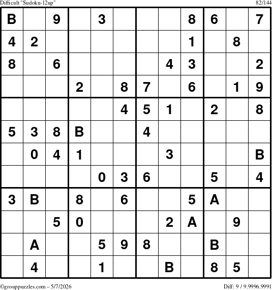 The grouppuzzles.com Difficult Sudoku-12up puzzle for Thursday May 7, 2026