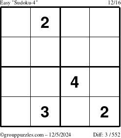 The grouppuzzles.com Easy Sudoku-4 puzzle for Thursday December 5, 2024