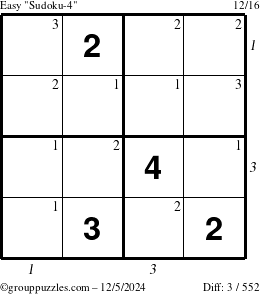 The grouppuzzles.com Easy Sudoku-4 puzzle for Thursday December 5, 2024 with all 3 steps marked