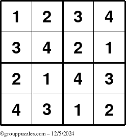 The grouppuzzles.com Answer grid for the Sudoku-4 puzzle for Thursday December 5, 2024