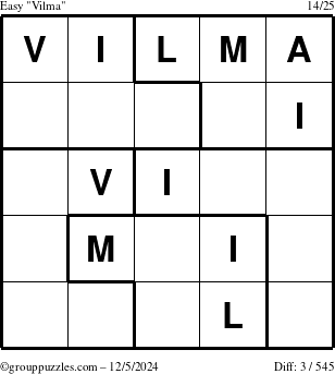 The grouppuzzles.com Easy Vilma puzzle for Thursday December 5, 2024