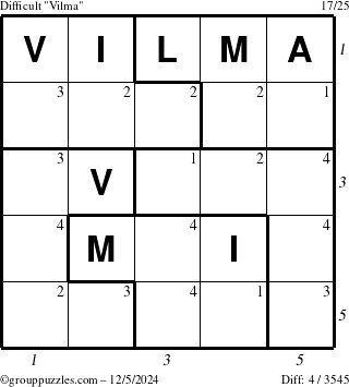 The grouppuzzles.com Difficult Vilma puzzle for Thursday December 5, 2024 with all 4 steps marked