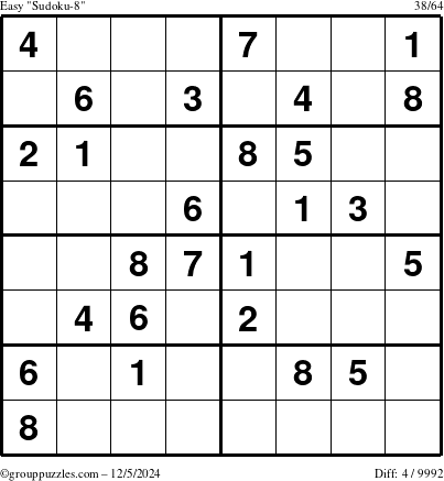 The grouppuzzles.com Easy Sudoku-8 puzzle for Thursday December 5, 2024