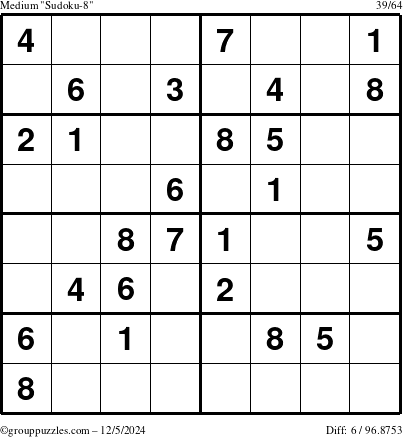 The grouppuzzles.com Medium Sudoku-8 puzzle for Thursday December 5, 2024