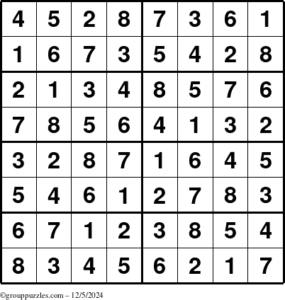 The grouppuzzles.com Answer grid for the Sudoku-8 puzzle for Thursday December 5, 2024