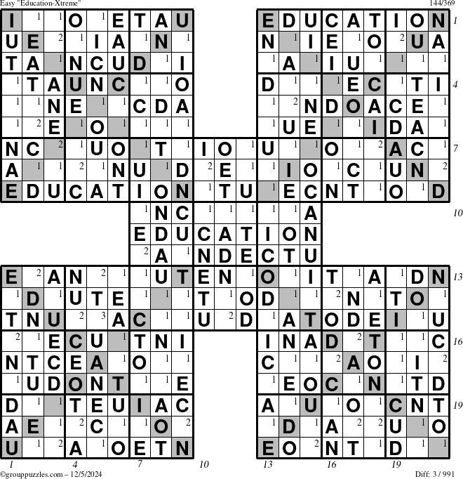 The grouppuzzles.com Easy Education-Xtreme puzzle for Thursday December 5, 2024 with all 3 steps marked