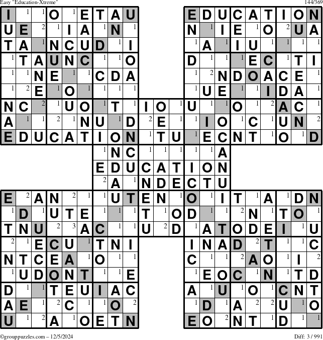 The grouppuzzles.com Easy Education-Xtreme puzzle for Thursday December 5, 2024 with the first 3 steps marked