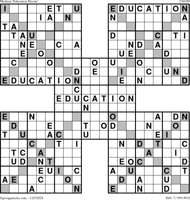 The grouppuzzles.com Medium Education-Xtreme puzzle for Thursday December 5, 2024