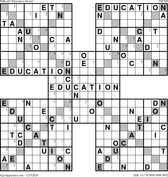 The grouppuzzles.com Difficult Education-Xtreme puzzle for Thursday December 5, 2024 with the first 3 steps marked