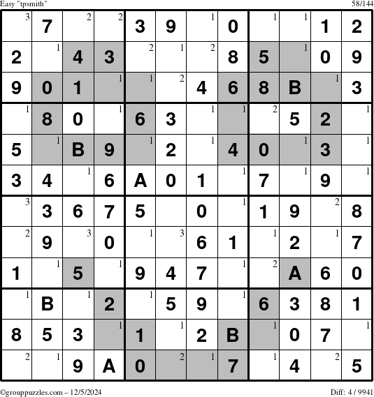 The grouppuzzles.com Easy tpsmith puzzle for Thursday December 5, 2024 with the first 3 steps marked