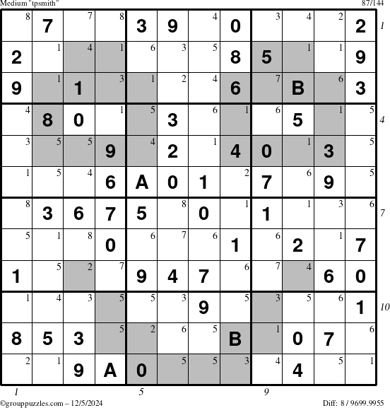 The grouppuzzles.com Medium tpsmith puzzle for Thursday December 5, 2024 with all 8 steps marked