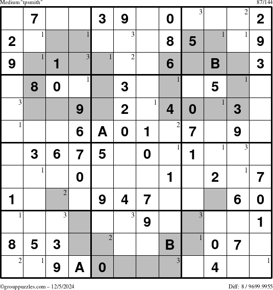 The grouppuzzles.com Medium tpsmith puzzle for Thursday December 5, 2024 with the first 3 steps marked