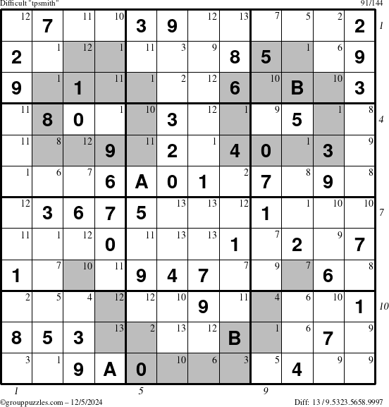 The grouppuzzles.com Difficult tpsmith puzzle for Thursday December 5, 2024 with all 13 steps marked