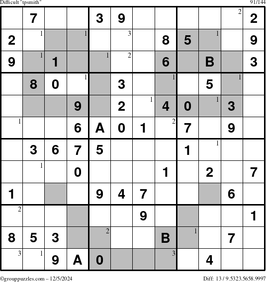 The grouppuzzles.com Difficult tpsmith puzzle for Thursday December 5, 2024 with the first 3 steps marked