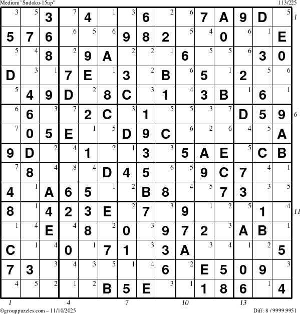 The grouppuzzles.com Medium Sudoku-15up puzzle for Monday November 10, 2025, suitable for printing, with all 8 steps marked