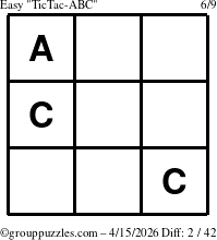 The grouppuzzles.com Easy TicTac-ABC puzzle for Wednesday April 15, 2026