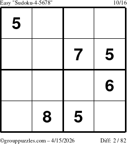 The grouppuzzles.com Easy Sudoku-4-5678 puzzle for Wednesday April 15, 2026