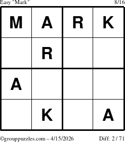 The grouppuzzles.com Easy Mark puzzle for Wednesday April 15, 2026