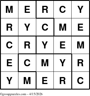 The grouppuzzles.com Answer grid for the Mercy puzzle for Wednesday April 15, 2026
