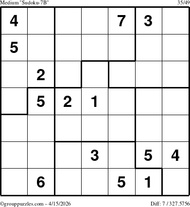 The grouppuzzles.com Medium Sudoku-7B puzzle for Wednesday April 15, 2026