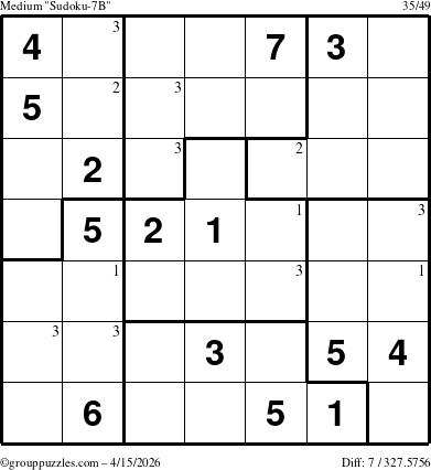 The grouppuzzles.com Medium Sudoku-7B puzzle for Wednesday April 15, 2026 with the first 3 steps marked