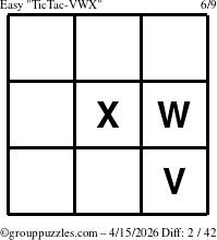 The grouppuzzles.com Easy TicTac-VWX puzzle for Wednesday April 15, 2026