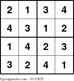 The grouppuzzles.com Answer grid for the Sudoku-4 puzzle for Tuesday May 13, 2025