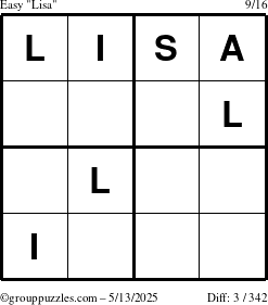 The grouppuzzles.com Easy Lisa puzzle for Tuesday May 13, 2025