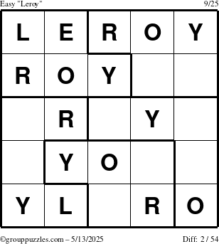 The grouppuzzles.com Easy Leroy puzzle for Tuesday May 13, 2025