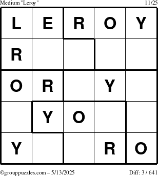 The grouppuzzles.com Medium Leroy puzzle for Tuesday May 13, 2025