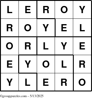 The grouppuzzles.com Answer grid for the Leroy puzzle for Tuesday May 13, 2025