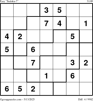 The grouppuzzles.com Easy Sudoku-7 puzzle for Tuesday May 13, 2025