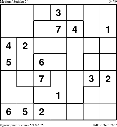 The grouppuzzles.com Medium Sudoku-7 puzzle for Tuesday May 13, 2025