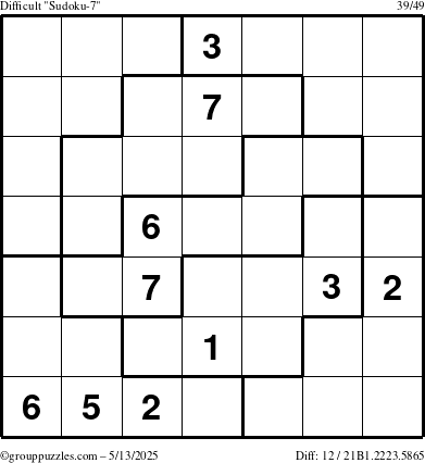 The grouppuzzles.com Difficult Sudoku-7 puzzle for Tuesday May 13, 2025