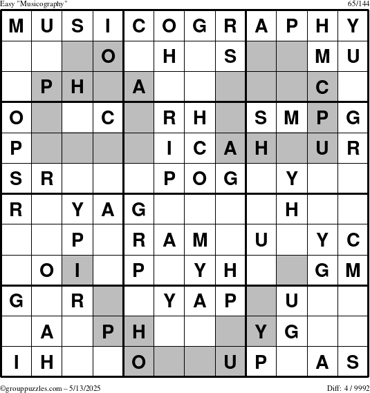 The grouppuzzles.com Easy Musicography puzzle for Tuesday May 13, 2025