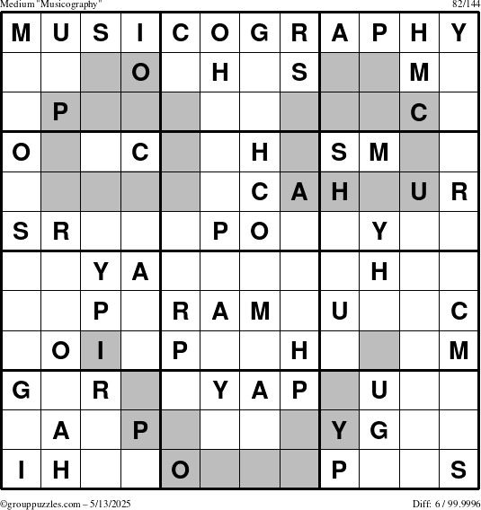 The grouppuzzles.com Medium Musicography puzzle for Tuesday May 13, 2025