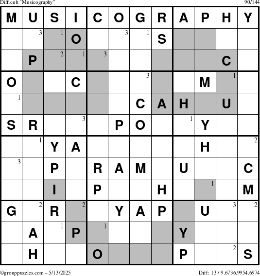 The grouppuzzles.com Difficult Musicography puzzle for Tuesday May 13, 2025 with the first 3 steps marked