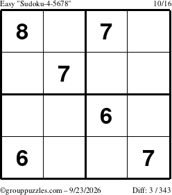 The grouppuzzles.com Easy Sudoku-4-5678 puzzle for Wednesday September 23, 2026