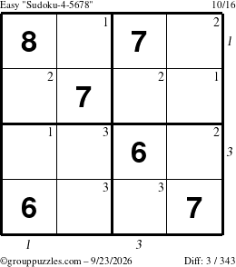 The grouppuzzles.com Easy Sudoku-4-5678 puzzle for Wednesday September 23, 2026 with all 3 steps marked